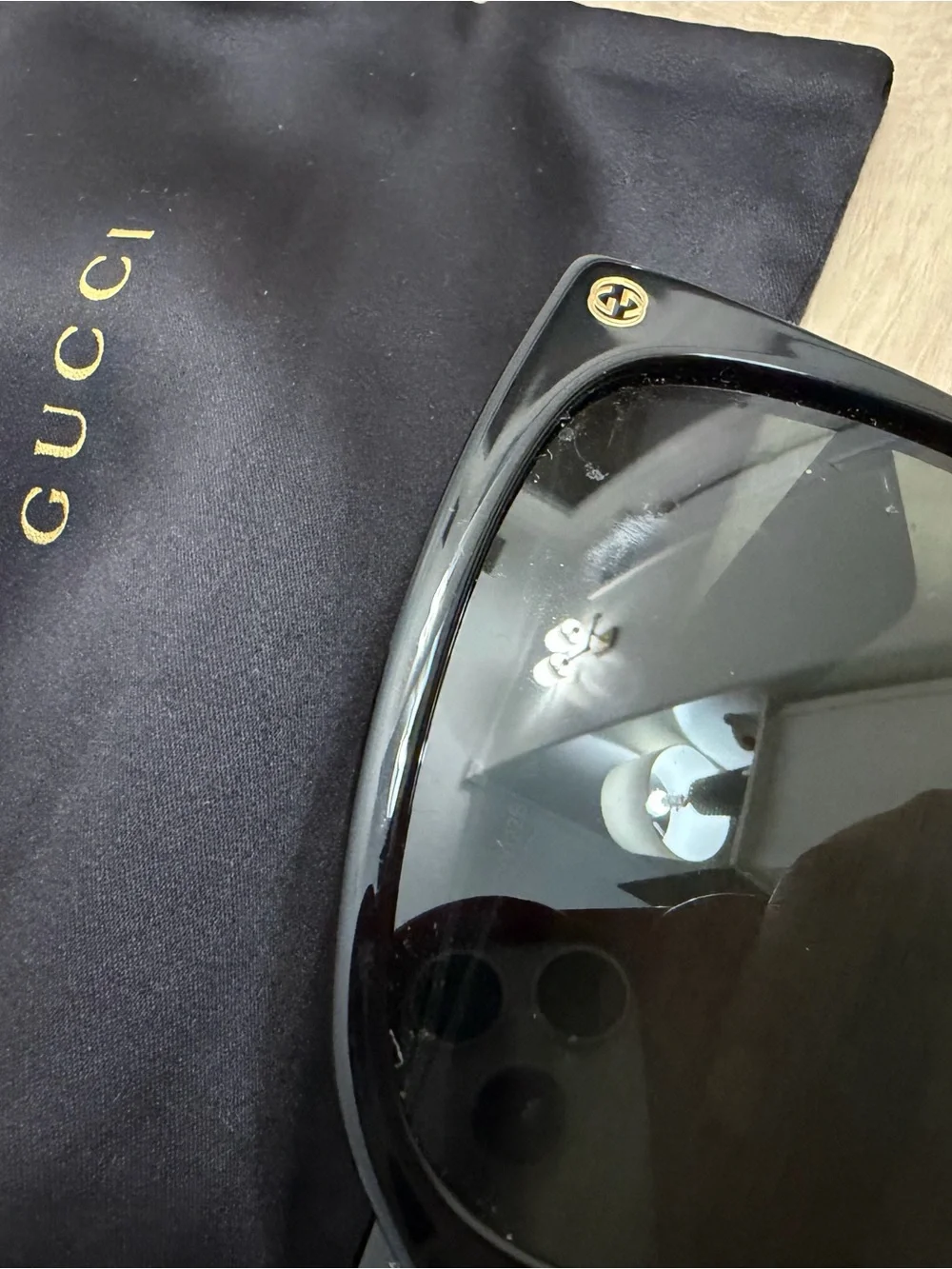 Gucci Black Oversized Square Sunglasses with Gold Logo Accent